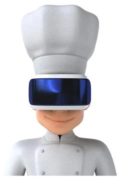 Fun 3D Illustration of a chef with a VR Helmet Stock Illustration