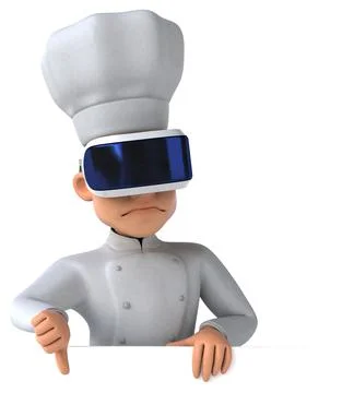 Fun 3D Illustration of a chef with a VR Helmet Stock Illustration