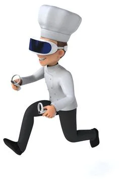 Fun 3D Illustration of a chef with a VR Helmet Stock Illustration