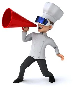 Fun 3D Illustration of a chef with a VR Helmet Stock Illustration