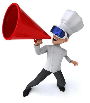 Fun 3D Illustration of a chef with a VR Helmet Stock Illustration