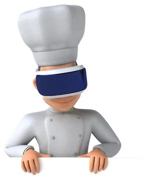Fun 3D Illustration of a chef with a VR Helmet Stock Illustration