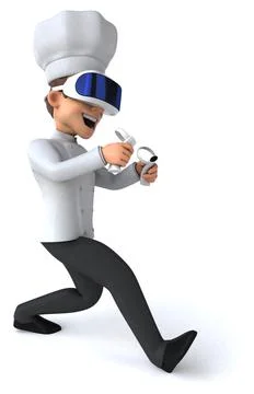 Fun 3D Illustration of a chef with a VR Helmet Stock Illustration