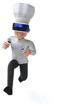 Fun 3D Illustration of a chef with a VR Helmet Stock Illustration