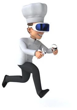Fun 3D Illustration of a chef with a VR Helmet Stock Illustration