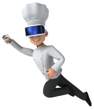 Fun 3D Illustration of a chef with a VR Helmet Stock Illustration