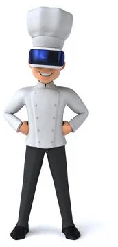 Fun 3D Illustration of a chef with a VR Helmet Stock Illustration