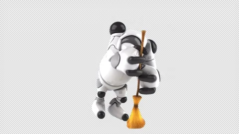 Fun 3D robot maid doing the cleaning (with alpha channel included) Stock Footage 241232865