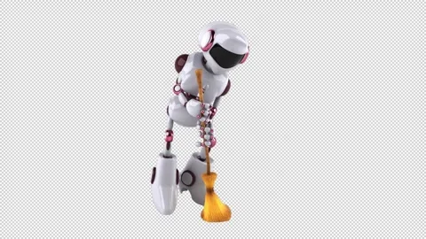 Fun 3D robot maid doing the cleaning (with alpha channel included) Stock Footage 241235885