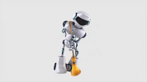 Fun 3D robot maid doing the cleaning (with alpha channel included) Stock Footage 241235891