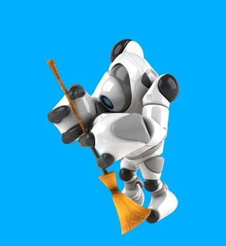 Fun 3D robot maid doing the cleaning Stock Illustration