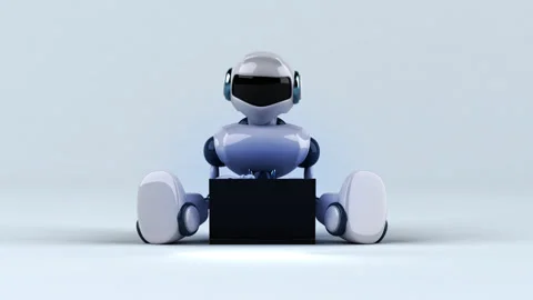 Fun 3D robot programming a laptop Stock Footage 229664203