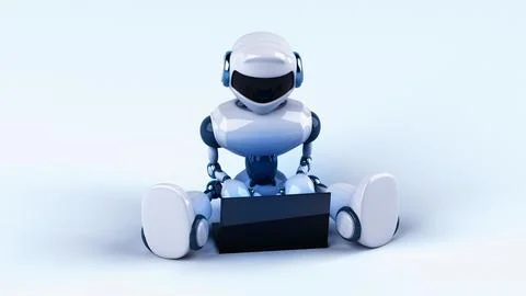 Fun 3D robot programming a laptop Stock Illustration