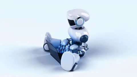 Fun 3D robot programming a laptop Stock Illustration