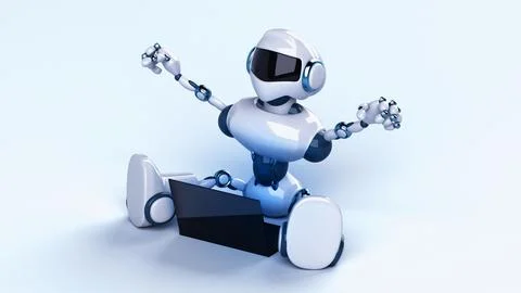 Fun 3D robot programming a laptop Stock Illustration