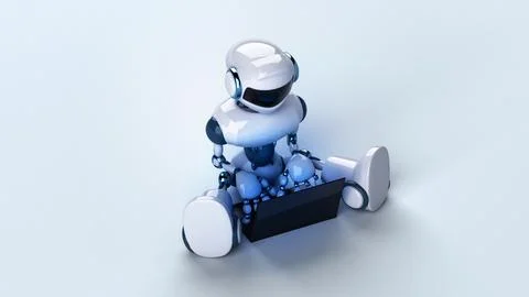 Fun 3D robot programming a laptop Stock Illustration