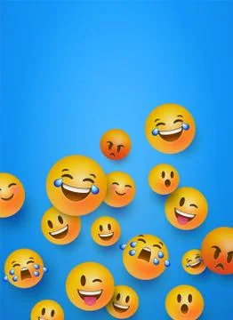 Fun 3d smiley face icons blue copyspace background Stock Illustration