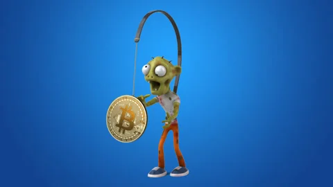 Fun 3D Zombie chasing a bitcoin Stock Footage 151380362