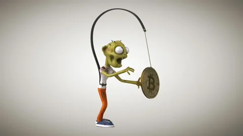 Fun 3D Zombie chasing a bitcoin Stock Footage 151380390