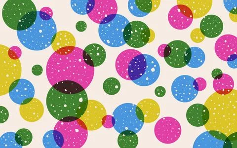 Fun abstract background with risograph effect. Colorful circles pattern Illustrazione stock