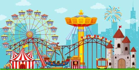 Fun amusement park background 스톡 일러스트