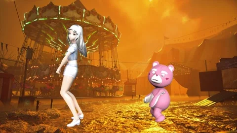 Fun Amusement Park Bear and Girl Dance Stock Footage 321684827