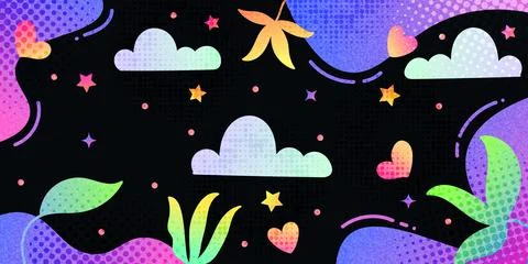 Fun and Colorful Creative Background with Clouds, Stars Stock Illustration