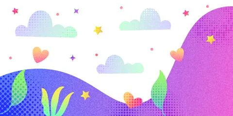 Fun and Colorful Creative Background with Clouds, Stars Illustrazione stock