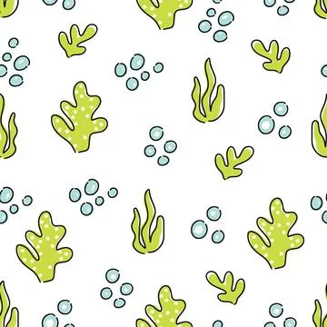 Fun and colorful seamless pattern with aquatic elements for kids. Stock Illustration