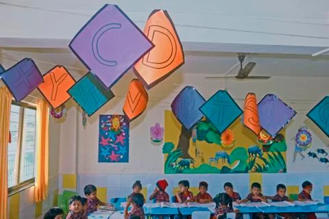 Fun and educational display at pre primary classroom Stock Photos