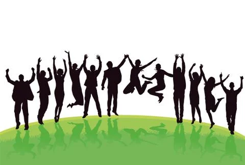 Fun and jumping in the group Stock Illustration