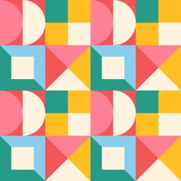Fun and vibrant geometric grid based seamless pattern Stock Illustration