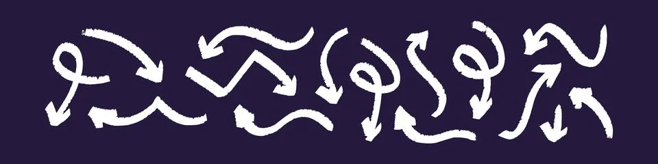 Fun arrow set drawn with crayon, brush, chalk, and pastel lines. Hand drawn.. Stock Illustration