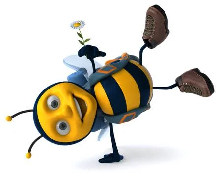Fun backpacker bee - 3D Illustration Ilustração Stock