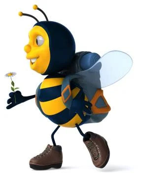 Fun backpacker bee - 3D Illustration Ilustração Stock