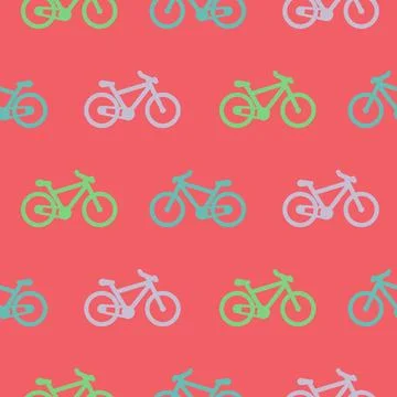 Fun bikes seamless pattern for kids and teens. Urban style modern bright pi.. Stock Illustration