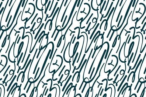 Fun blue lines doodle seamless pattern on white background. Creative art st.. Illustrazione stock