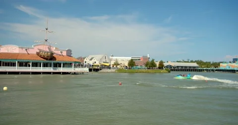 Fun Boats in Myrtle Beach Harbor, Tourists Stock Footage 142030796