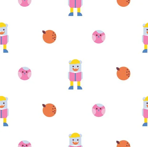Fun bright kids seamless pattern with cute creatures. Illustrazione stock
