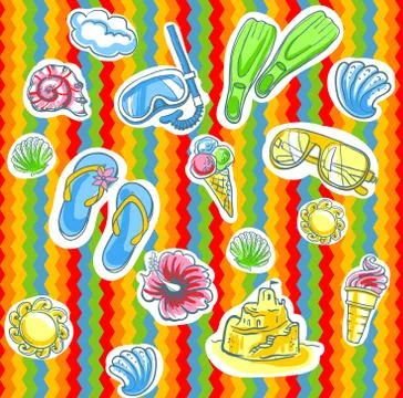 Fun bright summer pattern with flippers. Stock Illustration