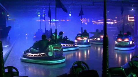 Fun Bumper Car Ride With Light Show at Night Video stock 43697938