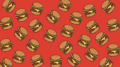 Fun burger cartoon seamless pattern with colorful fast food icons, perfect .. Stock Illustration