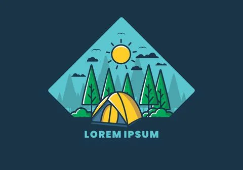 Fun camping with dome tent flat illustration Stock Illustration