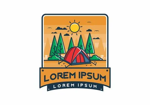 Fun camping with dome tent flat illustration Stock Illustration