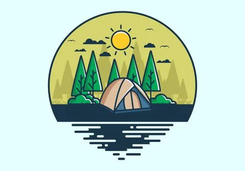 Fun camping with dome tent flat illustration Stock Illustration
