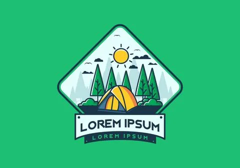 Fun camping with dome tent flat illustration Stock Illustration