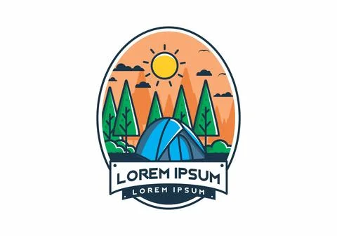 Fun camping with dome tent flat illustration Stock Illustration