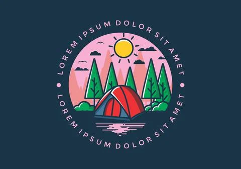 Fun camping with dome tent flat illustration Stock Illustration