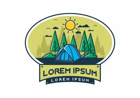Fun camping with dome tent flat illustration Stock Illustration