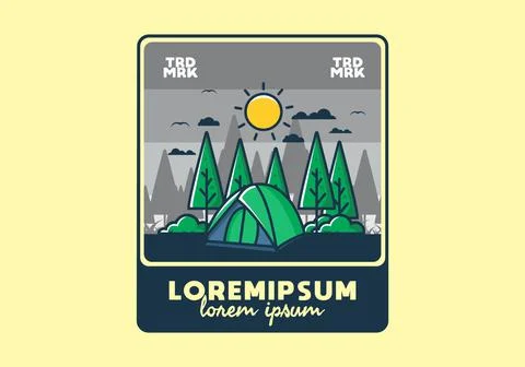 Fun camping with dome tent flat illustration Stock Illustration